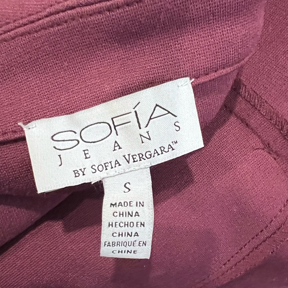 Sofia Jeans by Sofia Vergara Burgundy Drape Front Jacket S Faux LeatherSleeves - Picture 4 of 6